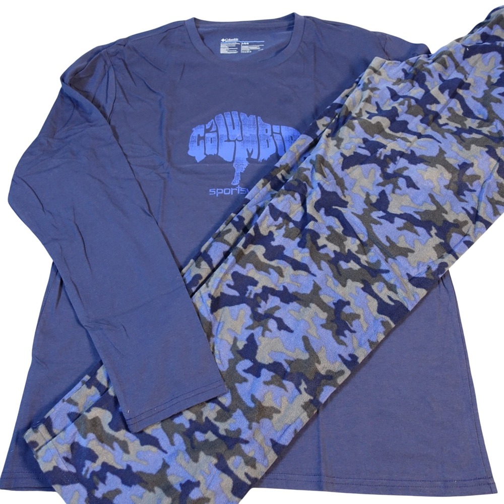 Columbia Pajama Pants Set Men Large Long Sleeve Shirt Buffalo Graphic